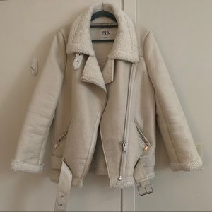 White leather and shearling coat / jacket